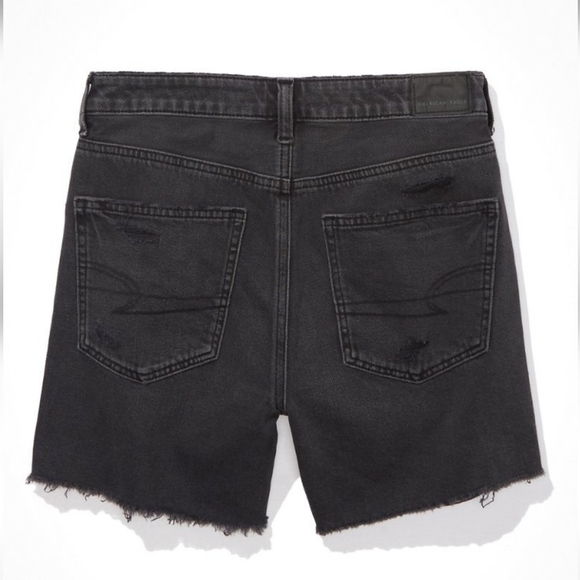 NWT American Eagle High Rise Crossover Waist Baggy Short Black Distressed Denim - Picture 4 of 16